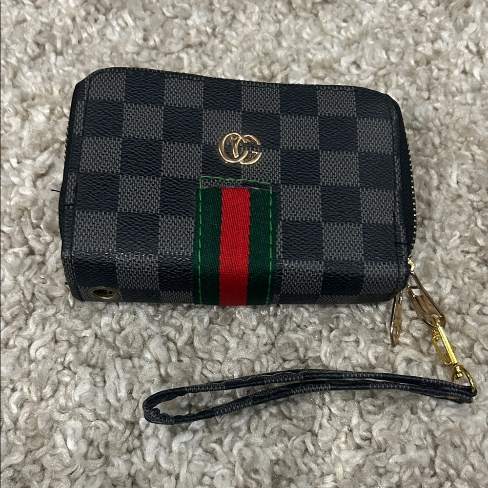 Checkered Wallet with Wrist Strap